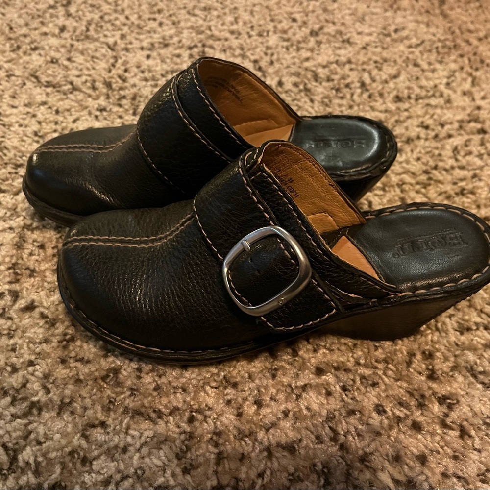 Genuine leather black clogs